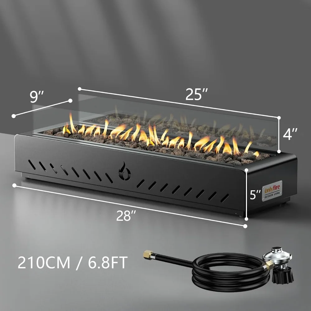 

28" Tabletop Fireplace Bottom-Mounted for Table with Umbrella Hole, Portable Smokeless Propane Gas Fire Pit with Glass Shield