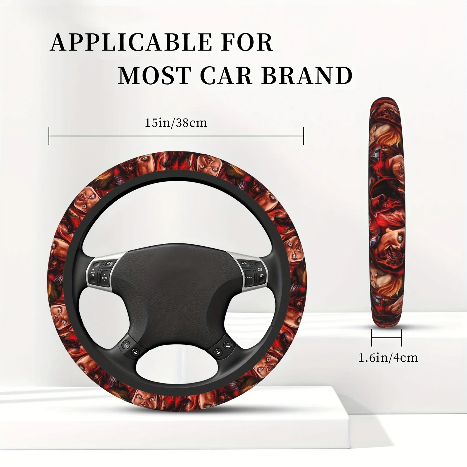 Halloween Horror Kids Movie Anime Car Steering Wheel Cover, Universal Fit 15 Inch, Chloroprene Material, For Sedan, SUV, No Inne