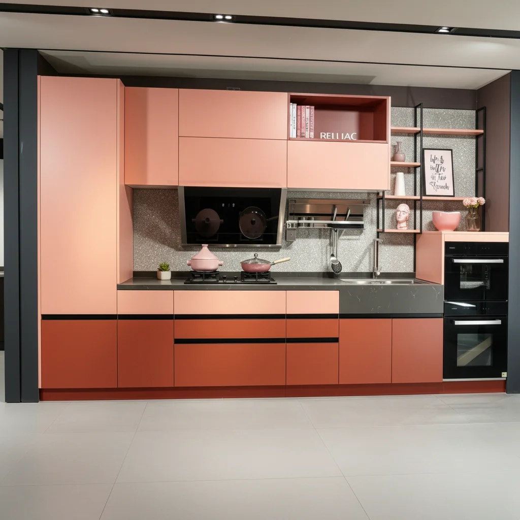 #Two Tone UV Lacquer Kitchen Cabinets Custom Modern Handleless Whole Kitchen Cabinet With Open Display Shelf