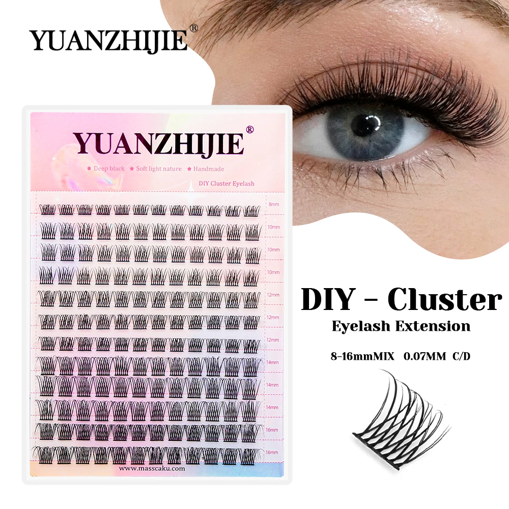 

Customized Private Label 0.07mm Thickness Waterproof Segmented Hybrid Eyelashes Matte Black DIY Clusters Lashes by YUANZHIJIE