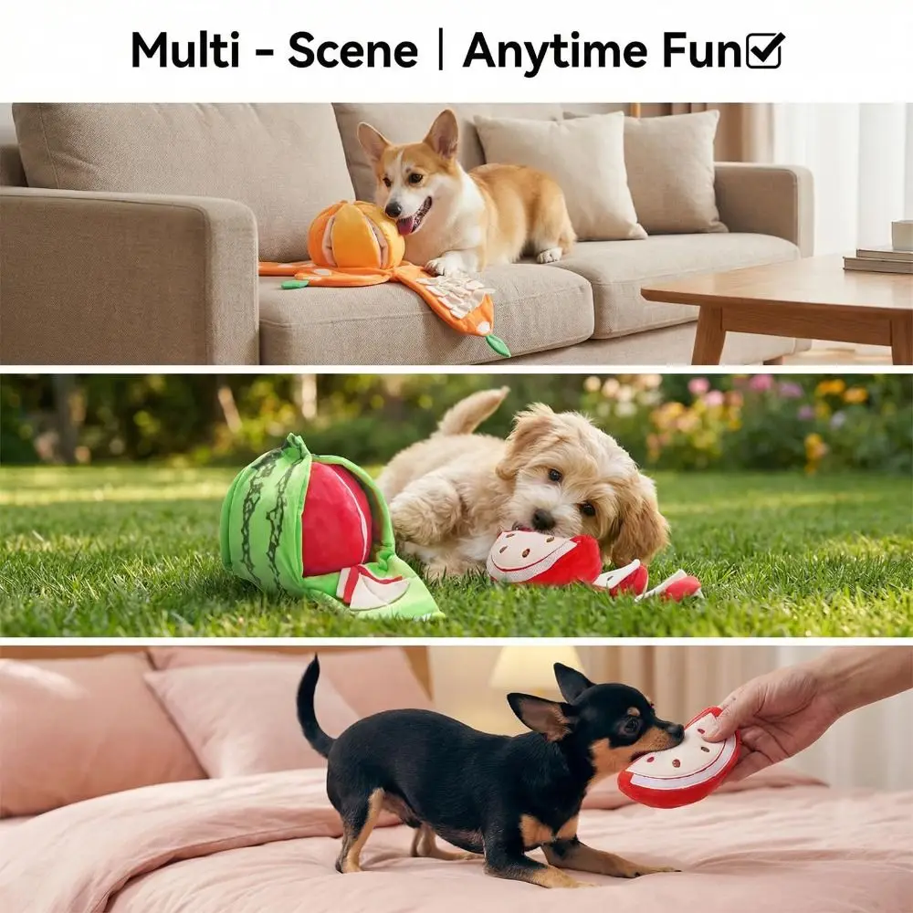 New Watermelon and Orange Shape Seek Dog Relieve Anxiety Fruit Design Squeaky Dog Interactive Dog Pet Small Medium Dogs