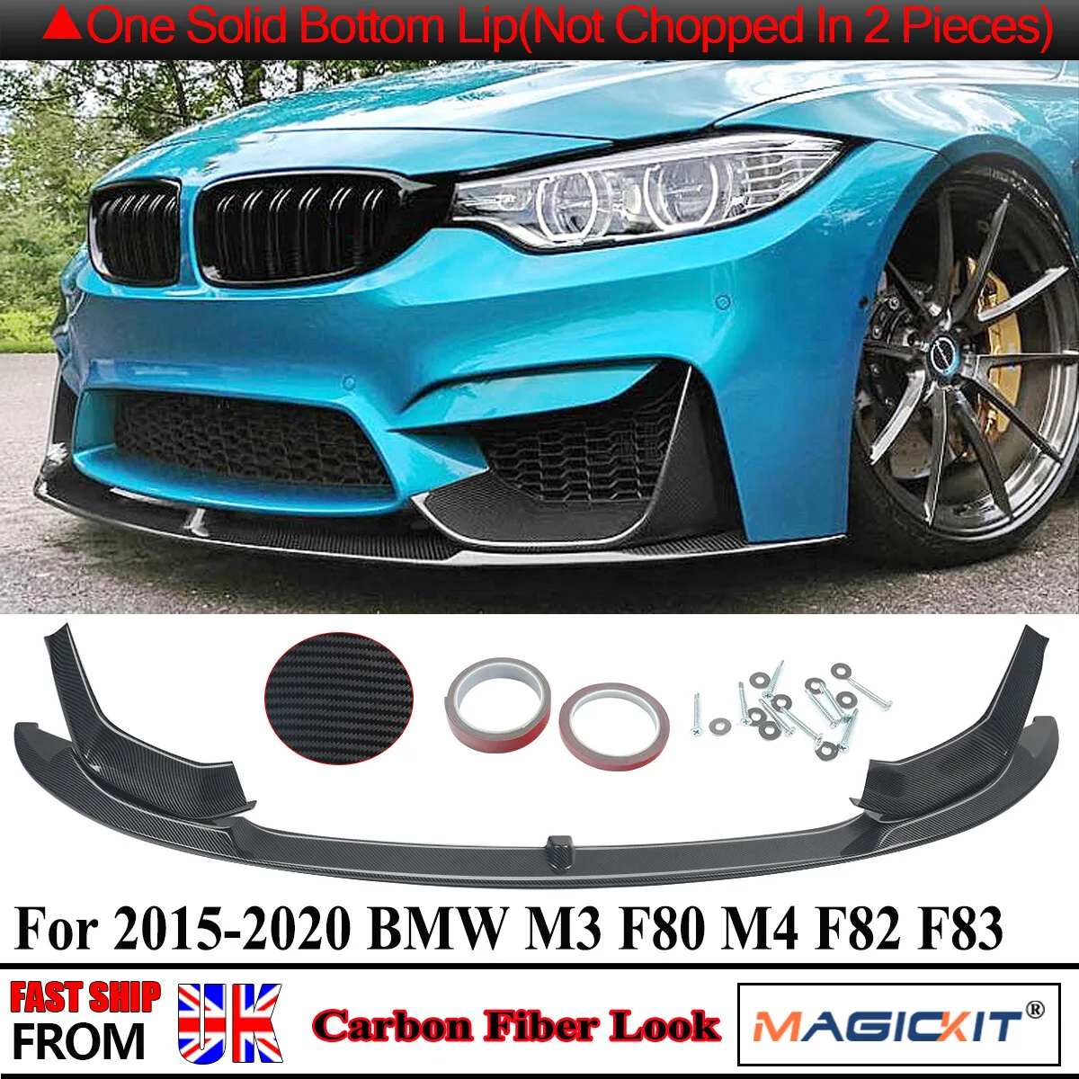 

For BMW F80 F82 F83 M3 M4 Front Lip Bumper 3 4 Series F30 F33 2015-2020 CARBON STYLE FRONT SPLITTER LIP SPOILER M PERFORMANCE