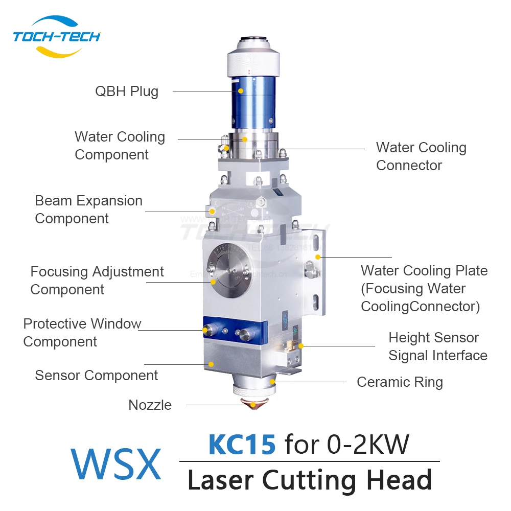 TOCHTECH WSX Fiber Laser Cutting Head KC15 F125/150/200mm Focusing Lens for 0-2kw Manual Cutting Head