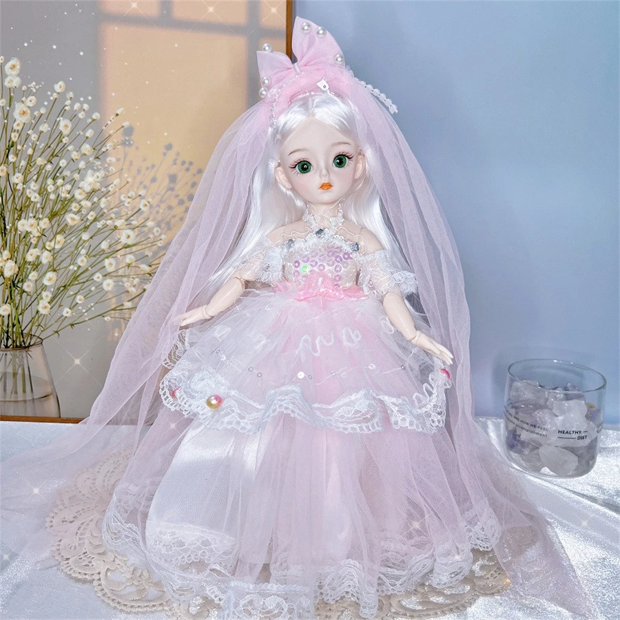 Set Abito Rosa con Paillettes per Bambola BJD 6 Punti, Vestito da Principessa in Tulle Rosa Sognante con Fiori 3D, Accessori per Bambole da 30 cm, Outfit per Travestimenti, Regali