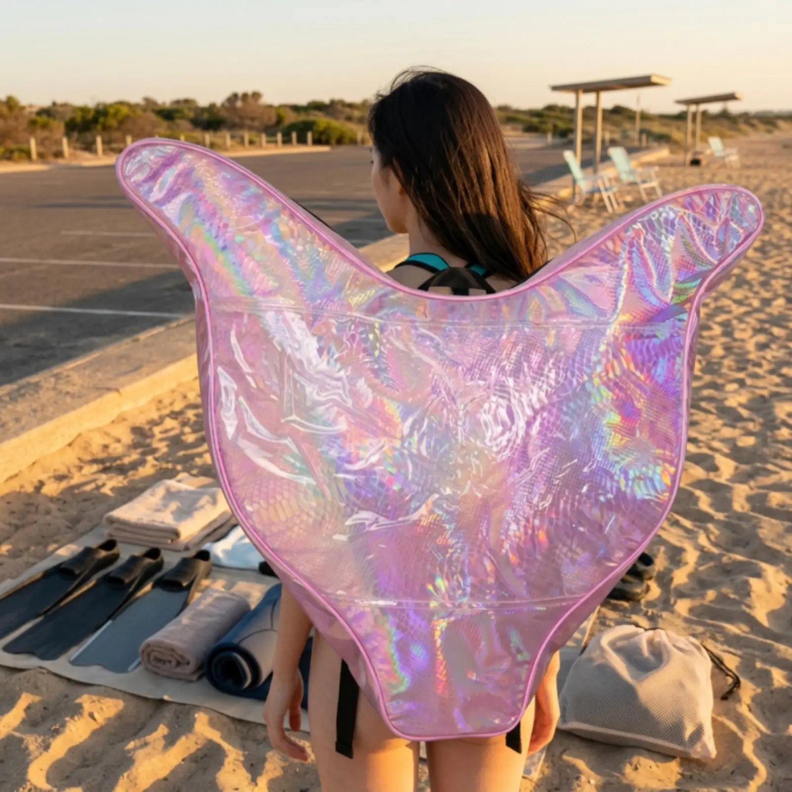 Waterproof Swimming Fin Bag with Internal Pocket and Zipper Closure for Beach Trips and Snorkeling