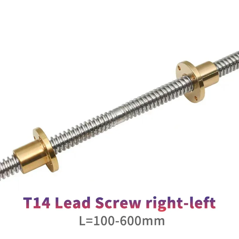 1PC 304 stainless steel T14 Lead Screw right-left length100-1000mm OD 14mm Lead 3mm with nut for 3D Printer part