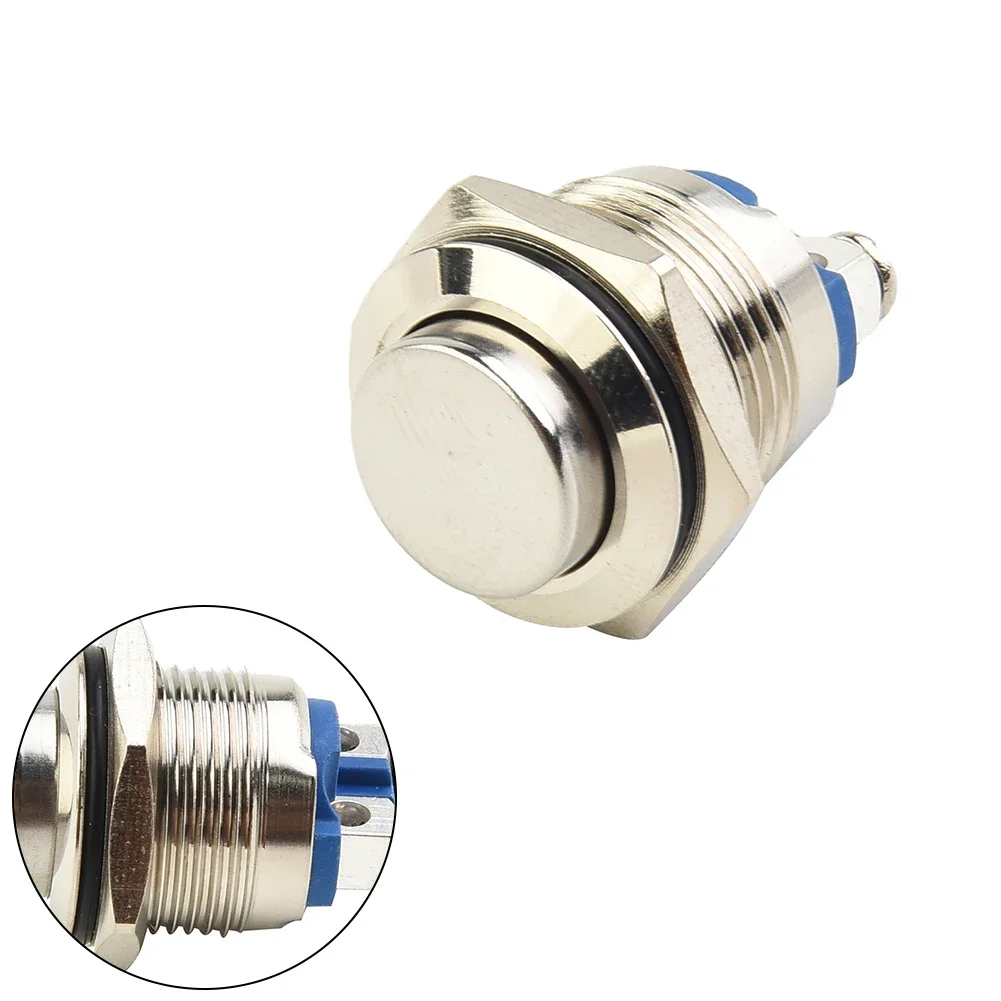 Shockproof Push Button Switch Momentary Nickel-Plated Brass Screw Terminal 1NO 18mm Waterproof Horn Electrical