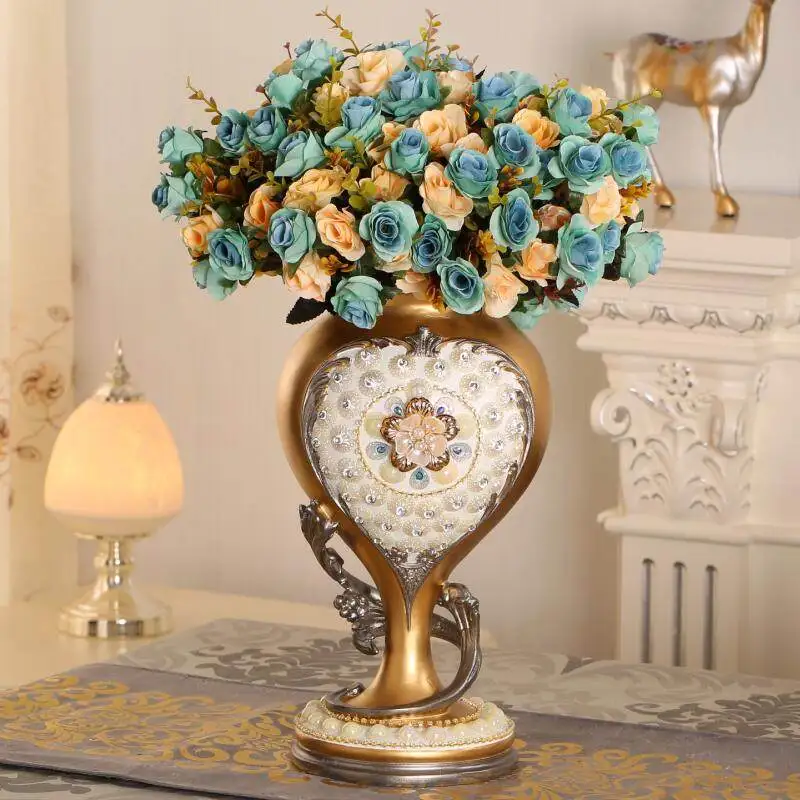 

European Luxury Resin Vase Decoration Home Livingroom Wall Furnishing Crafts TV Cabinet Office Flower Arrangement