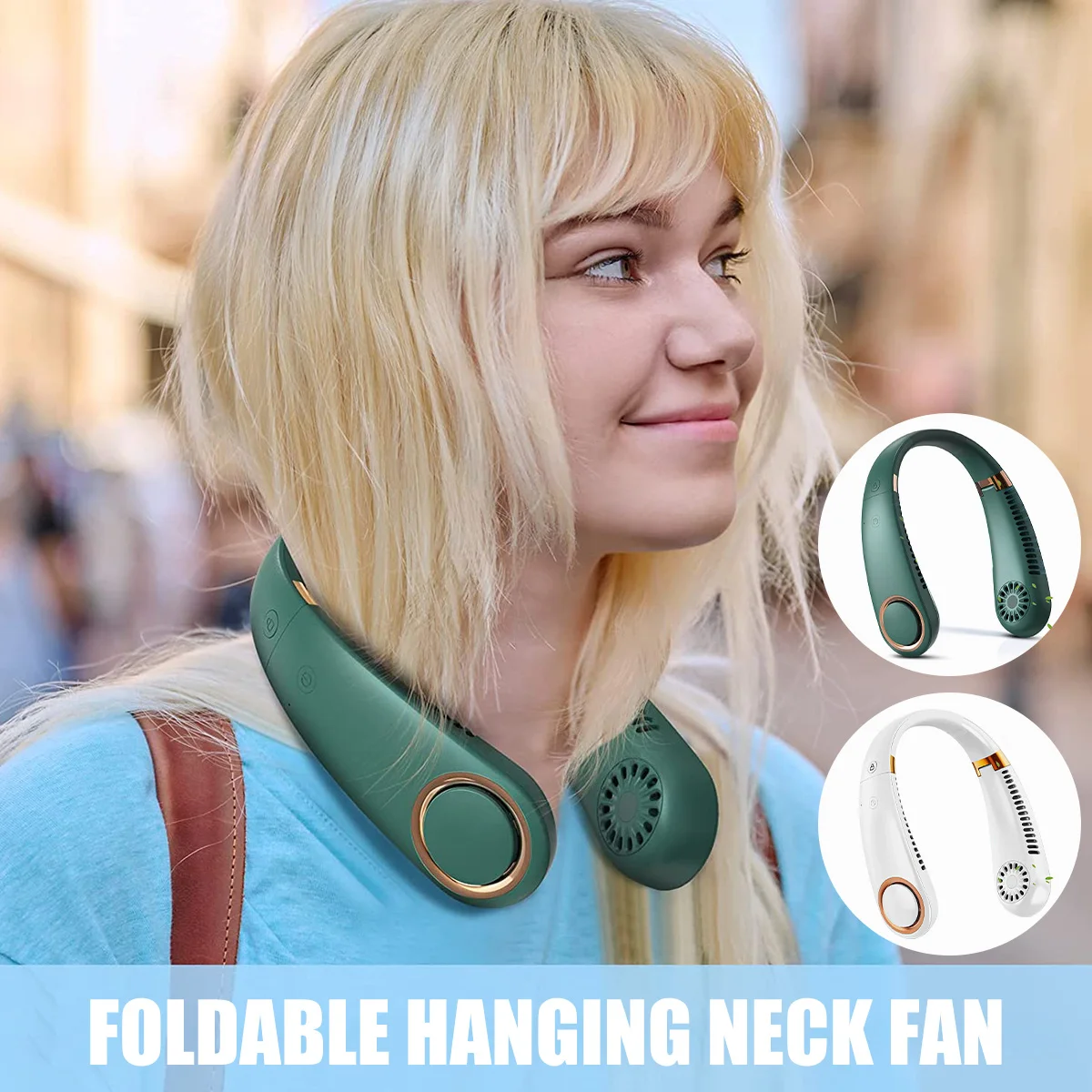 Portable Mini Neck Fan 4.5W 3000mAh USB Rechargeable Wearable Neckband Fans Foldable Hands Free Bladeless Neck Fan Cooling Quiet