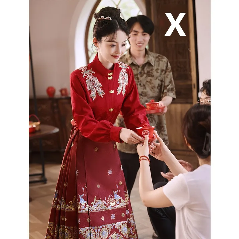 New Chinese Style Long Sleeve Hanfu Wedding Dress Red Marriage Ceremony Outfit Return Home Dinner Fashionable Women's Suit