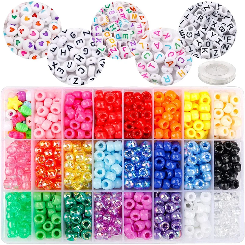 1900pcs Barrel Bead Letters Box Kit Gift Assembly Diy Bracelet Necklace Materials Pentagram Small Butterfly Jewelry Making Tool