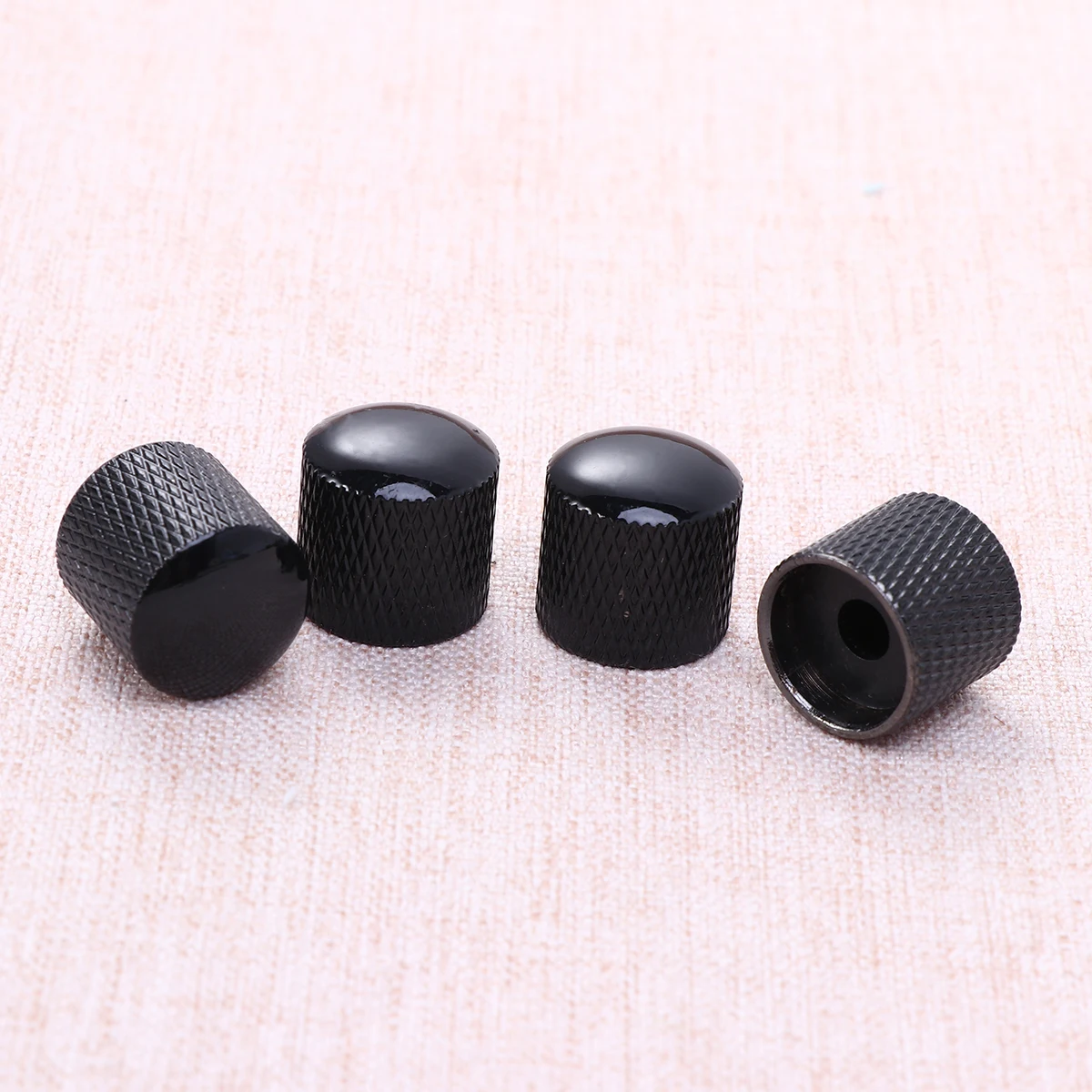 

4 Pcs Electric Guitar Knob Knobs Cover Black Knurled Glossy Dome Buttons Heavy Metal