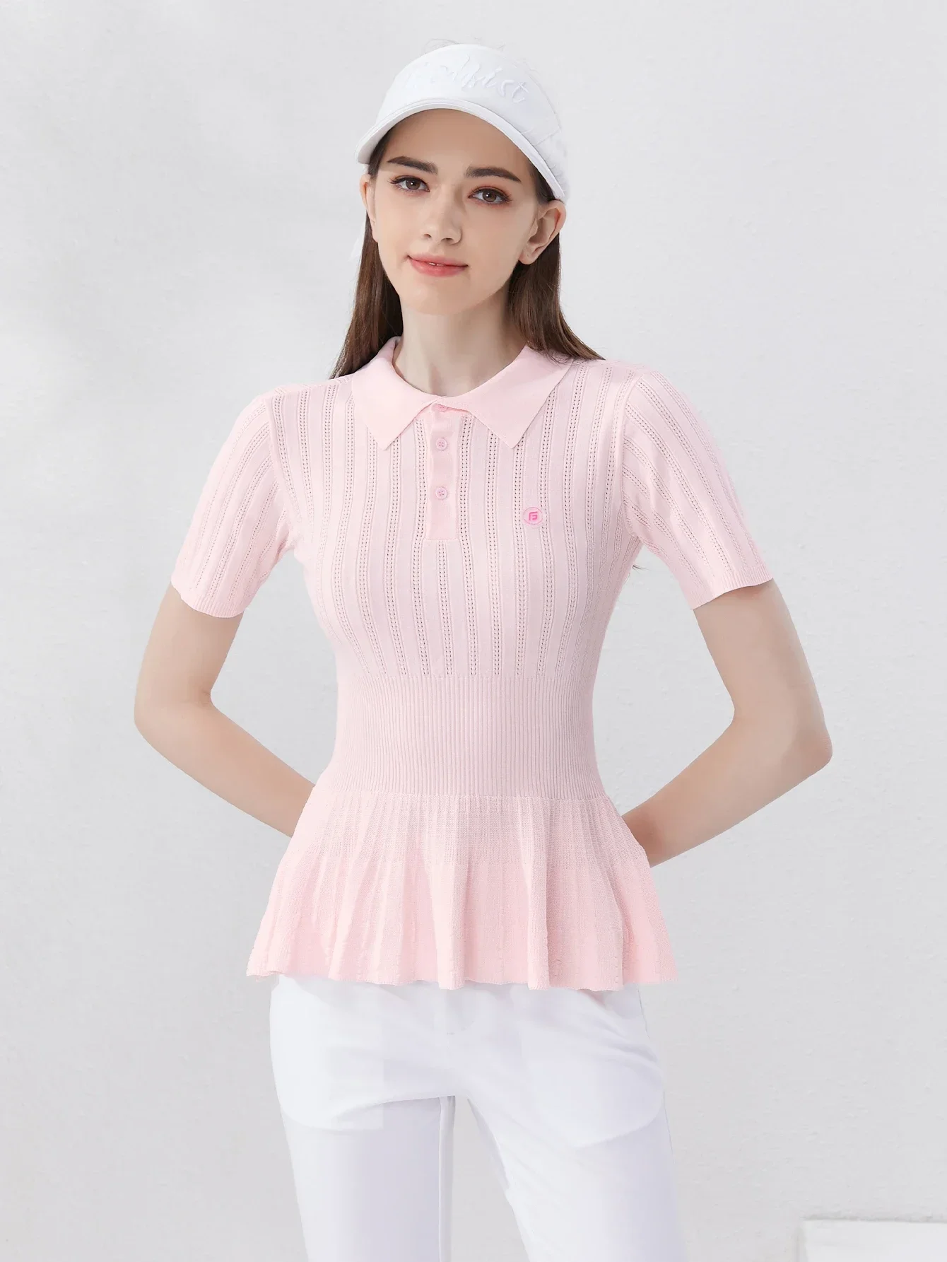 2024Golf Women's Short Sleeve Knitwear Women's Summer New Pink Breathable Stretch Slim all-match age-reducing polo T-shirt golf