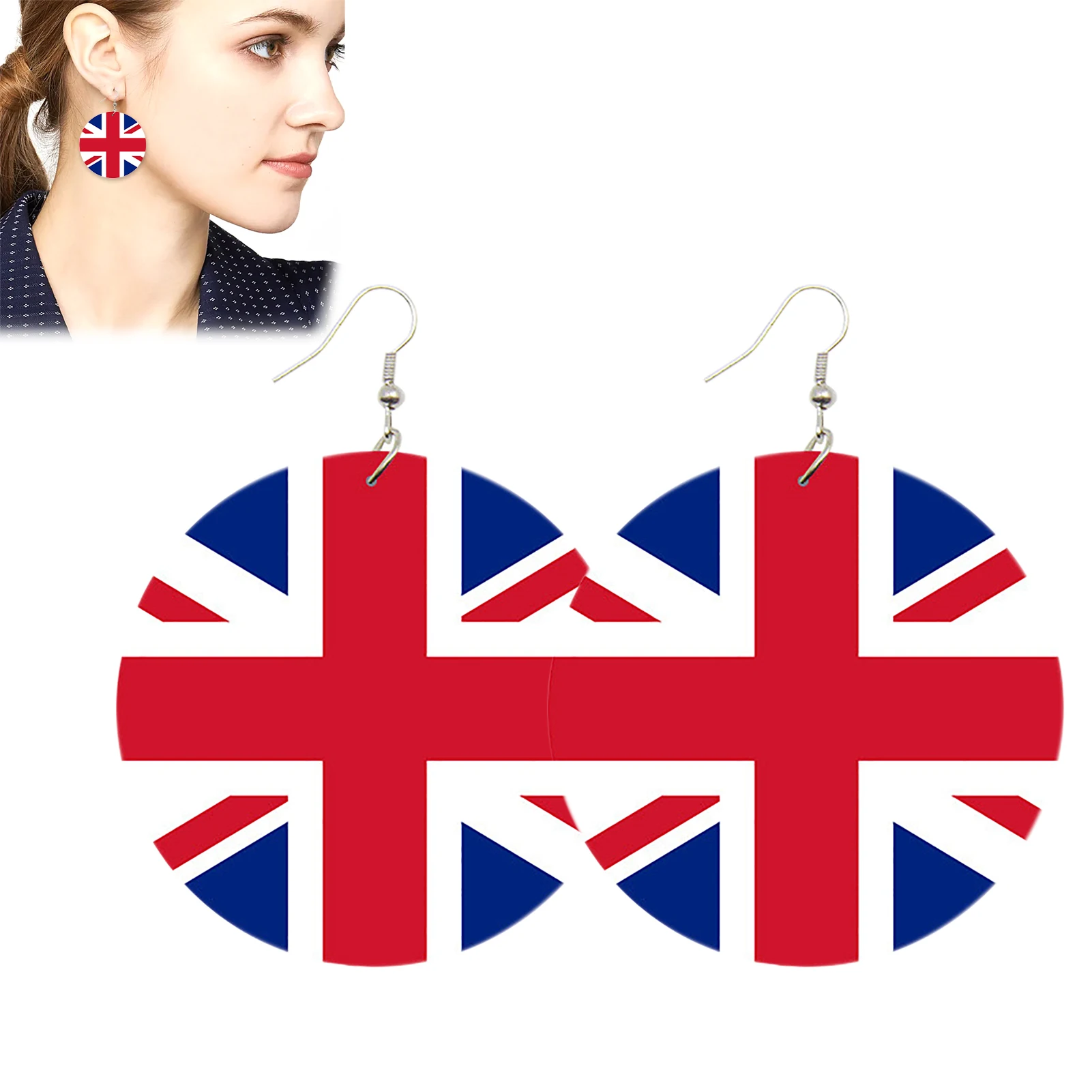 Wooden Union Jack Flag Earrings Wooden UK Flag Drop Earrings UK England Union Jack Flag Dangle Earrings Gifts For Women Girl