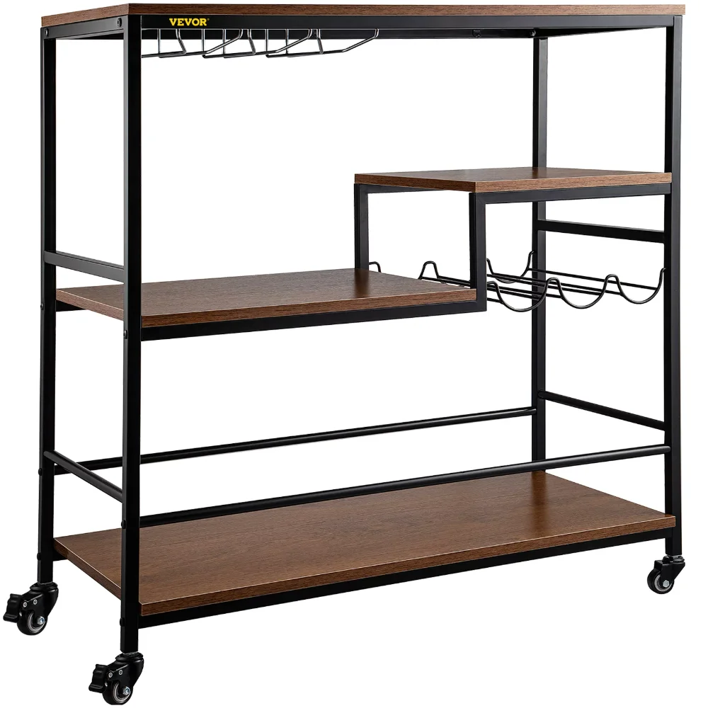 3-Tier Industrial Bar Cart for Home Bar Cart with Wine Rack & Glass Holders 35.4 x 15.7 x 37.4 inches Home Bar & Serving Carts