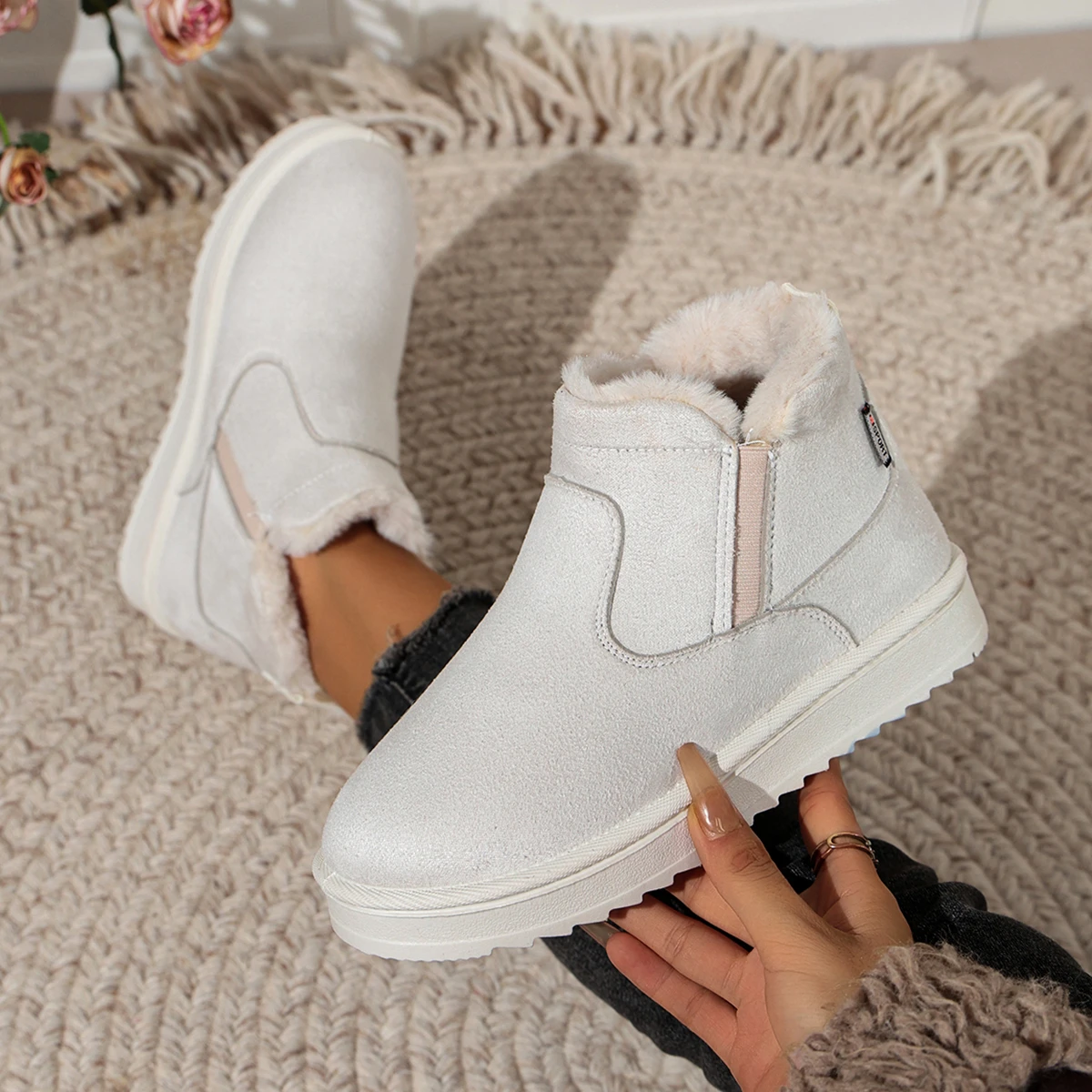 2026 Women Boots Slip-On Cotton Large Size Shoes for Women Trend Winter Thick Bottom Shoes Warm Lined Round Toe Snow Boots Women