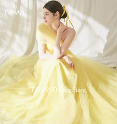 FANAN A-Line One-Shoulder Tulle Evening Party Dresses Yellow Korea Simple Wedding Women  Gowns Event Prom Gowns Customized