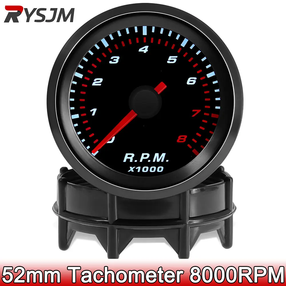 2“ 52mm Tachometer Smoke Lens Auto Tacho Meter White LED 0-8000 RPM Meter Gasoline Car Gauge 1-8 Cylinders Accessories