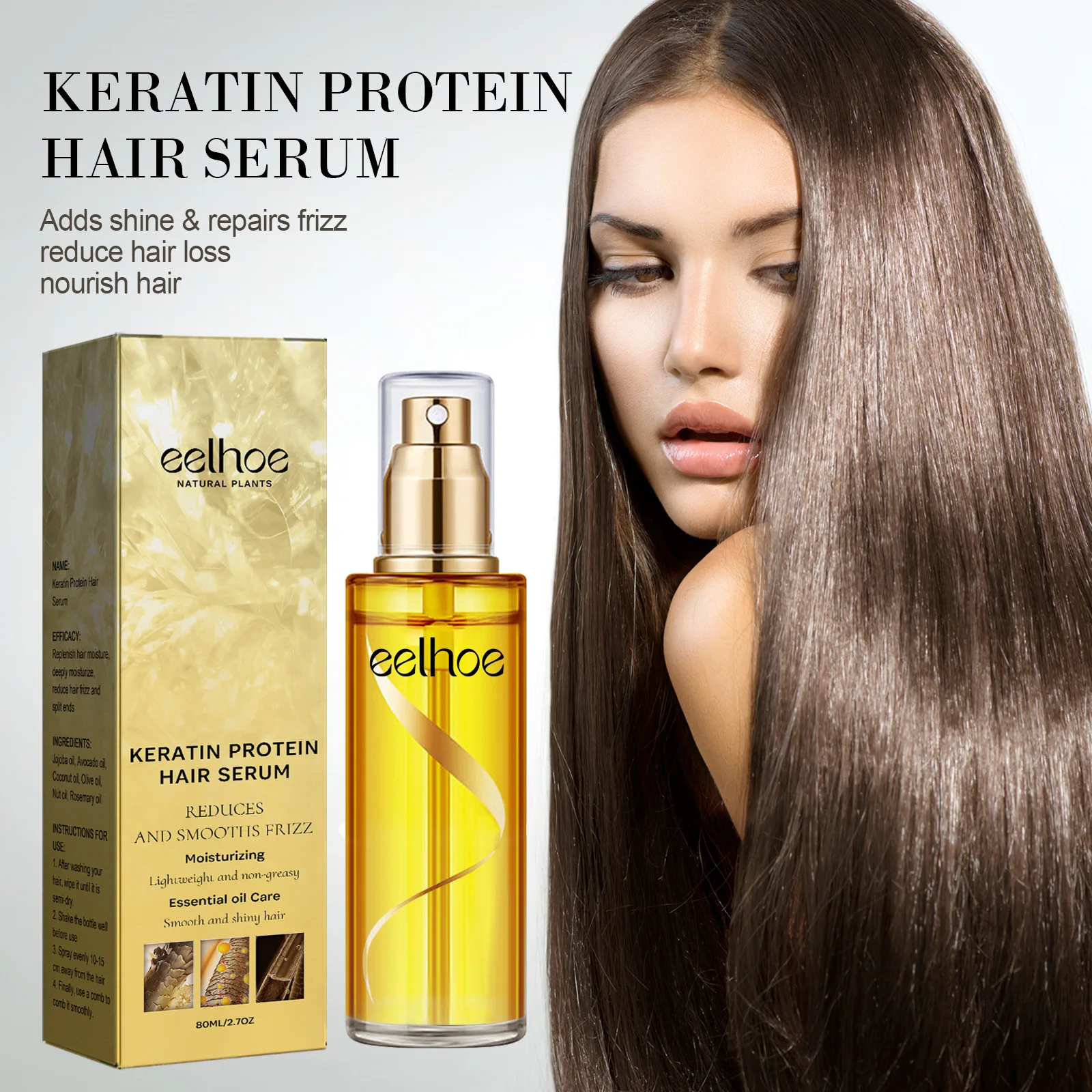 Eelhoe 케라틴 헤어 컨디션 스프레이 헤어 리페어 개선, 건조 곱슬 머리, 마닉 모이스처라이징 오일 에센스, 헤어 케어 제품 