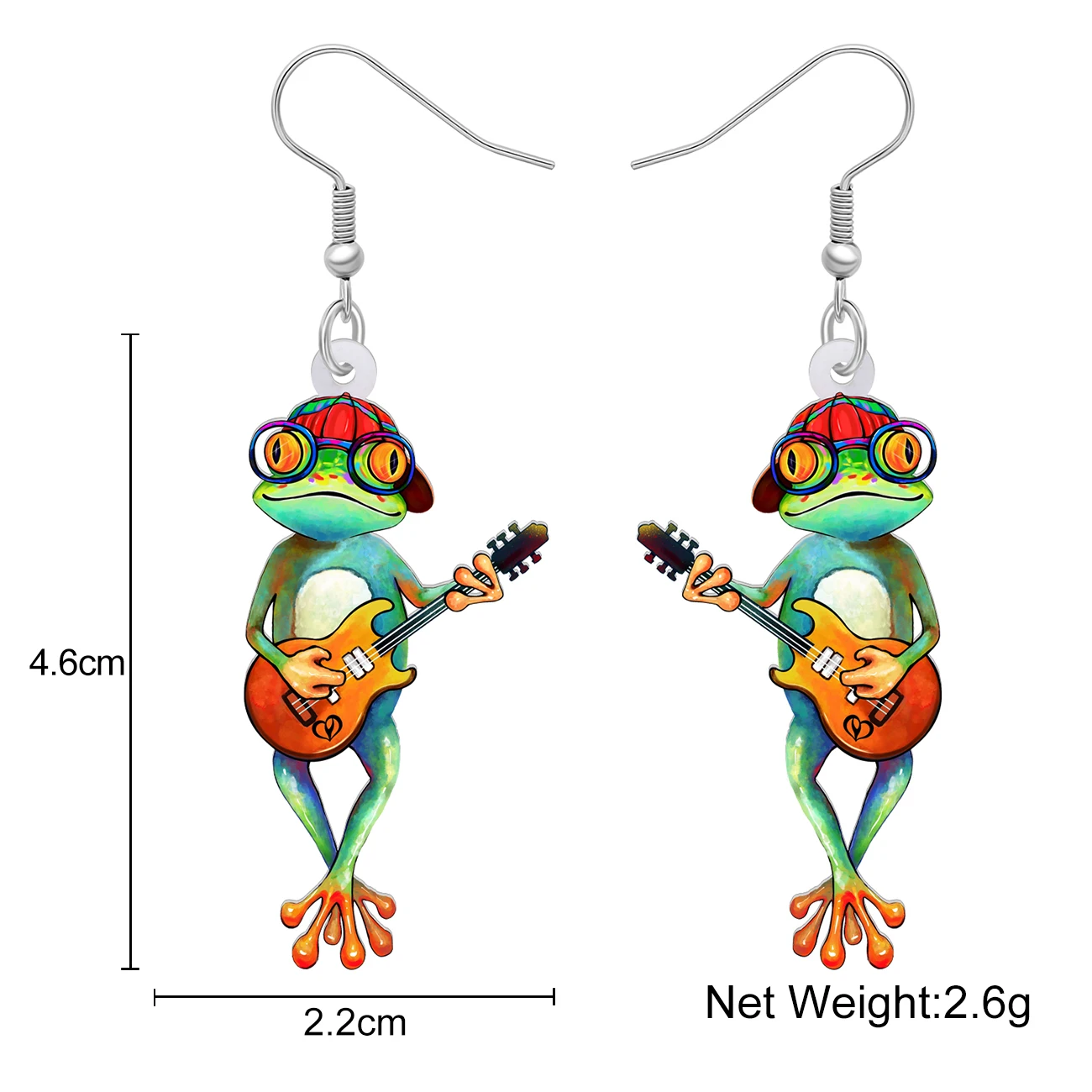 BONSNY Acrylic Funny Hat Guitar Frog Earrings Drop Dangle Novelty Music Animals Jewelry for Women Girls Kids Gifts Accessories