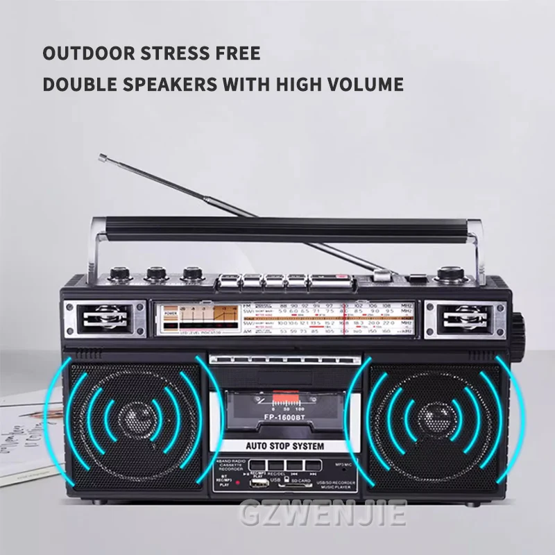 Retro Radio Speaker Portable Tape Player Multifunctional Stereo SW/AM/FM Bluetooth Radio Supports USB/SD Card Headphone Input