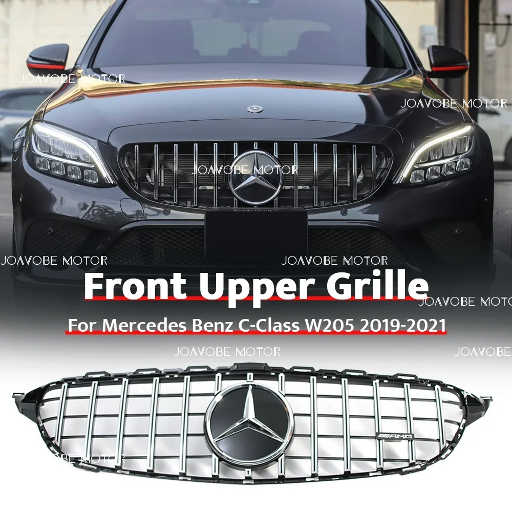 

Передняя решетка в серебристой стиле GTR с серебристой новейшей 3D-эмблемой для камеры Mercedes Benz C-Class W205 S205 C205 A205 2019-2021 без камеры 360°