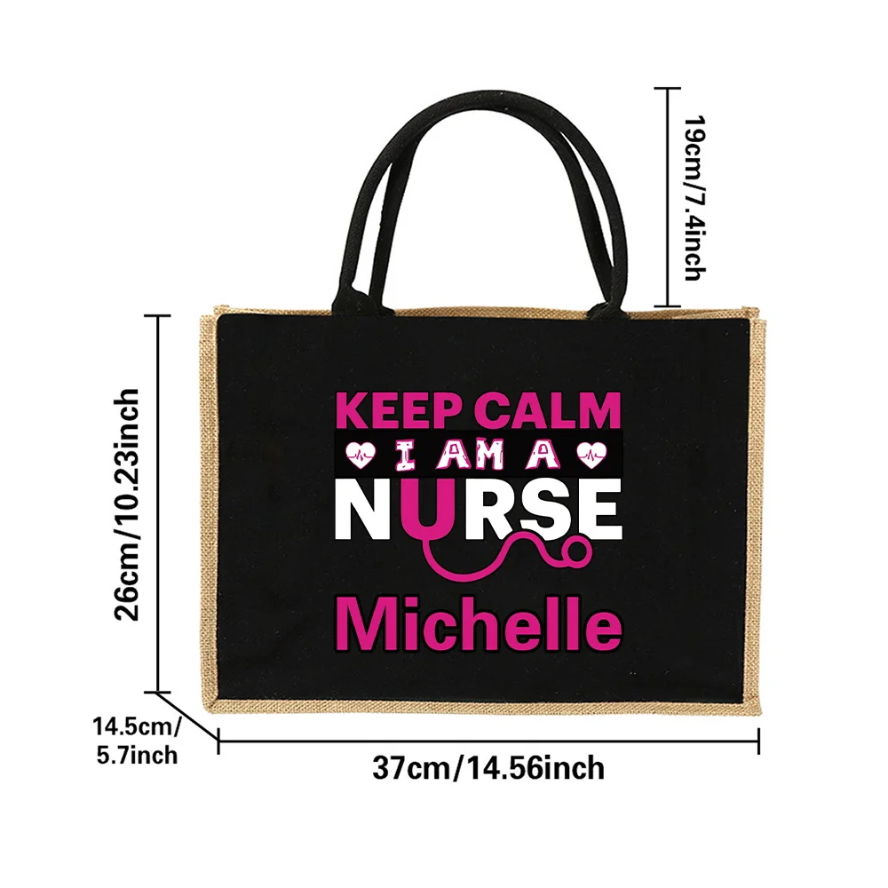 Personalized Customized Name Shopping Bags Linen Handbag Eco-friendly Tote Bag Cotton Linen Organizer Pouch Holiday Travel Bag