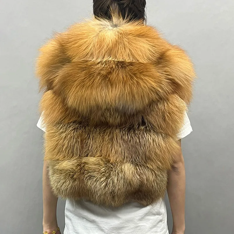 Autumn/winter Top Quality Real Red Fox Fur Vest Thick Warm Natural Fur Women's Vest Short Length Vest Sleeveless Zipper Jackets