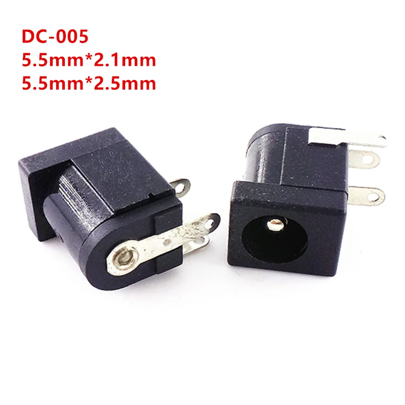 5/10pcs 5.5x2.1 5.5x2.5mm DC-005 Black DC Power Jack Socket DC Connectors Supply Barrel-Type Right Angle PCB Mount Terminal