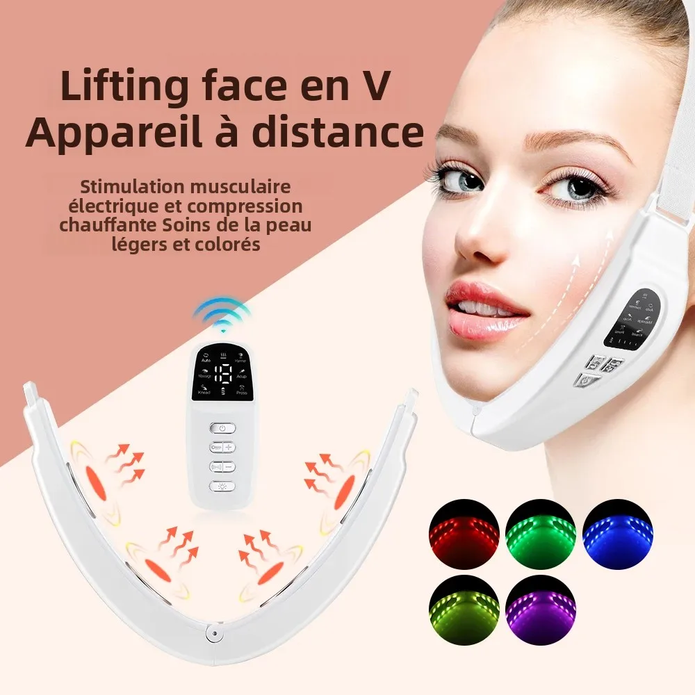 เครื่องนวดหน้าไฟฟ้า ลดเหนียง ยกกระชับรูปหน้าวี พร้อมประคบร้อน นวดด้วยคลื่นไฟฟ้า 6 โหมด เครื่องนวดหน้าสั่นเพื่อกระชับสัดส่วน