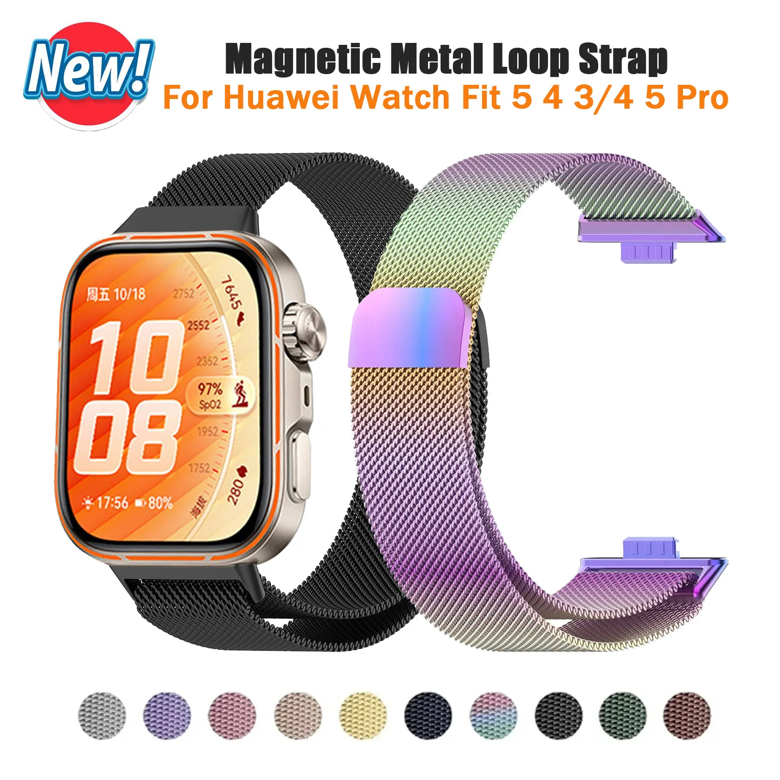Metal Magnetic Loop Strap for Huawei Watch Fit 3 4 5 Smartwatch Sport Strap Wristband Correa for Huawei Watch Fit5 Pro Bracelet