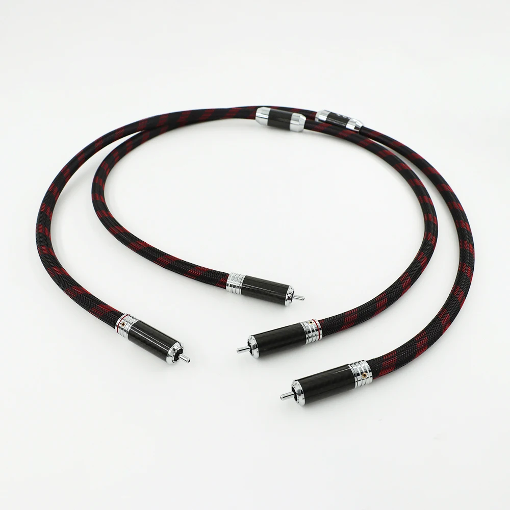 

1pair SP-9003Ag 6N single crystal pure silver audio cable rca cable hifi carbon fiber rhodium-plated plug signal cable