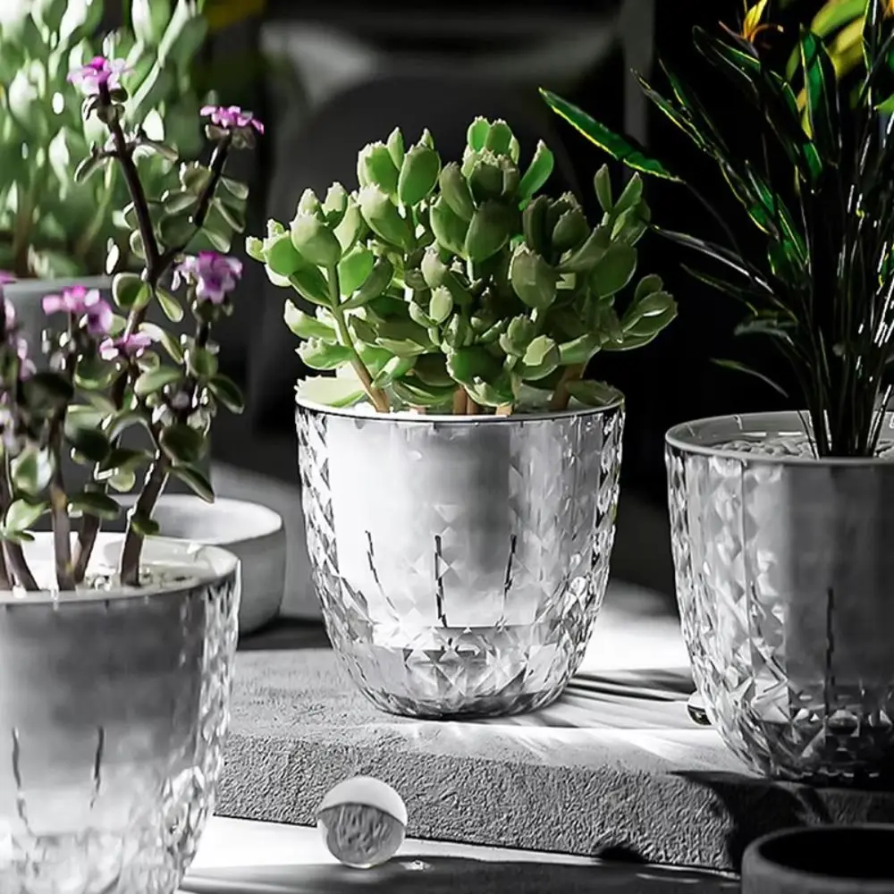 

Plastic Lazy Hydroponic Flower Pot Double Layer Large Capacity Succulent Plant Pot Transparent Self Watering Flowerpot