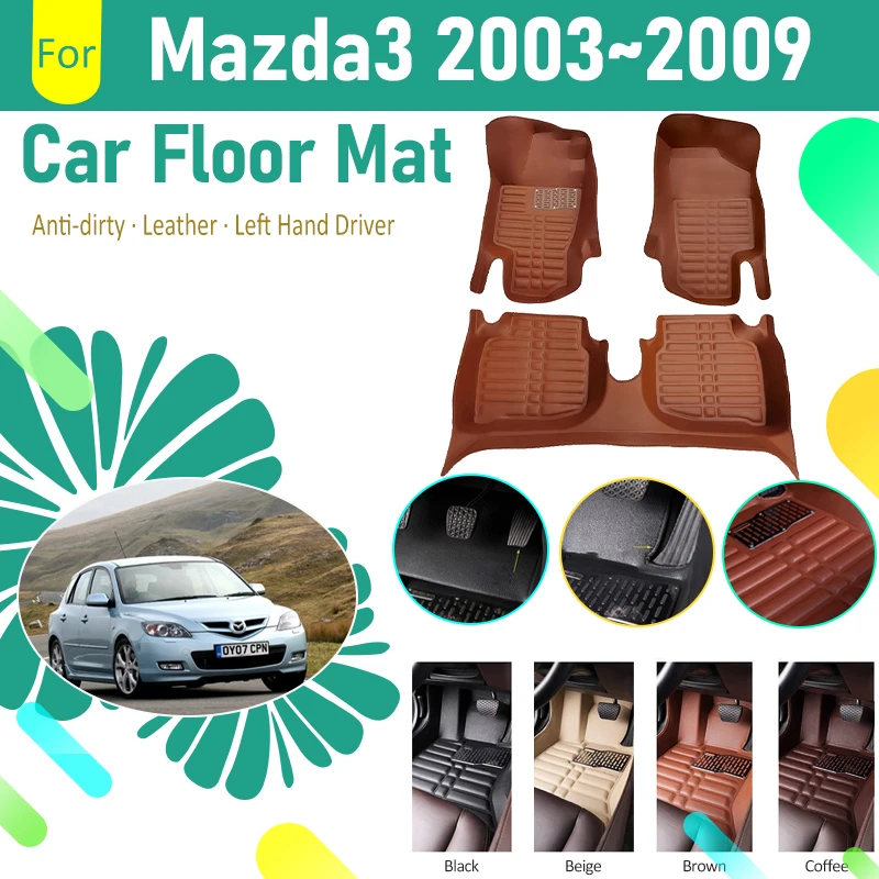 

Автомобильные коврики для Mazda 3, Mazda 3, Axela BK 2003 ~ 2009, кожаные Коврики для ног, коврик для левой руки, коврик для водителя, аксессуары для авто