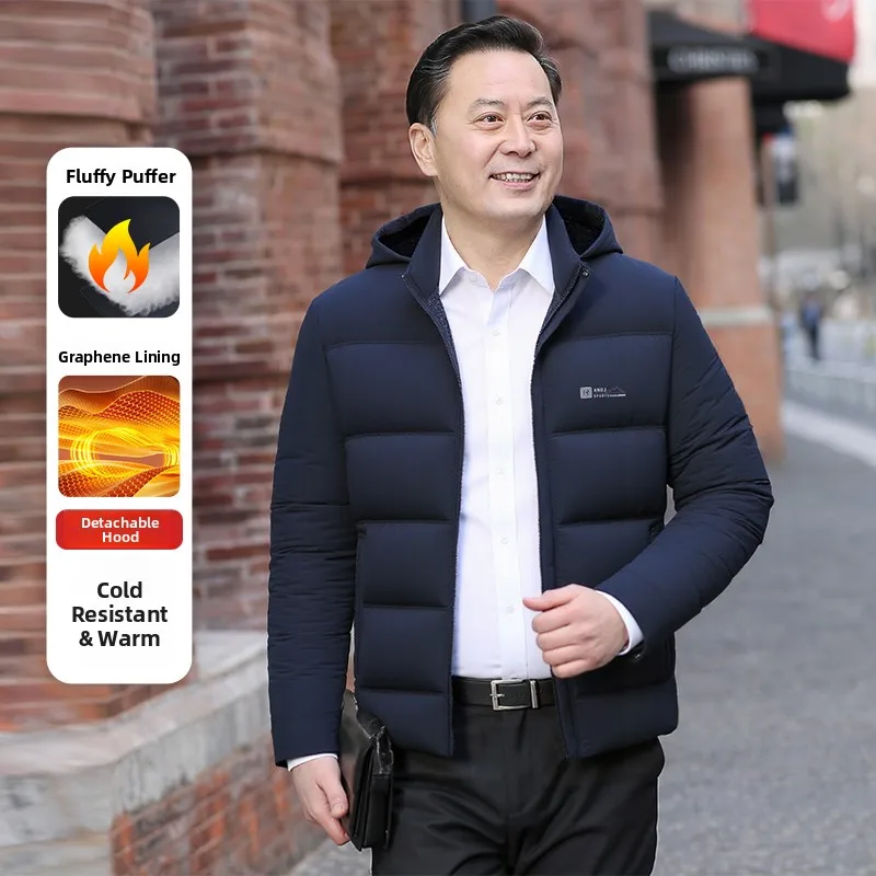 

Мужская утепленная хлопковая куртка 2025 года, зимняя, повседневная, с отстегивающимся капюшоном, из полиэфирного волокна, стандартной длины, для мужчин