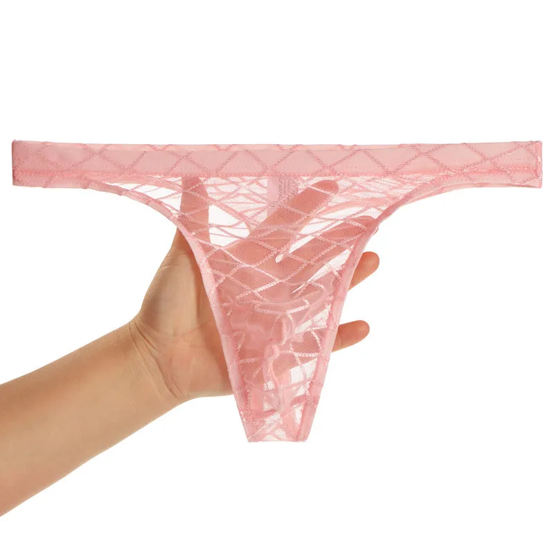 

Men's Erotic T Back Thong Underwear Gays U Convex Pouch Panties Ice Silk Mesh Ultra-thin Lightweight Sheer Quick Drying G-string
