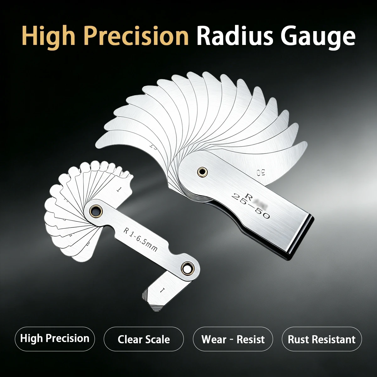 Radius Template R Gauge R1-6.5/7-14.5/15-25/25-50/52-100 Radius Gauge Plate External Internal Concave Convex Measuring Tool