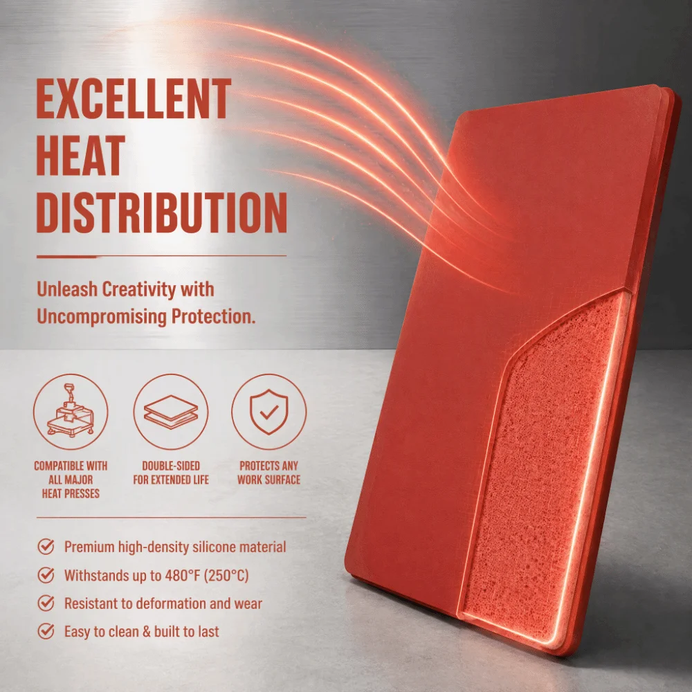 290x380x8mm Heat Pressing Mat Silicone Red Silicone Rubber Pad High Temperature Heat Press Replacement Pad