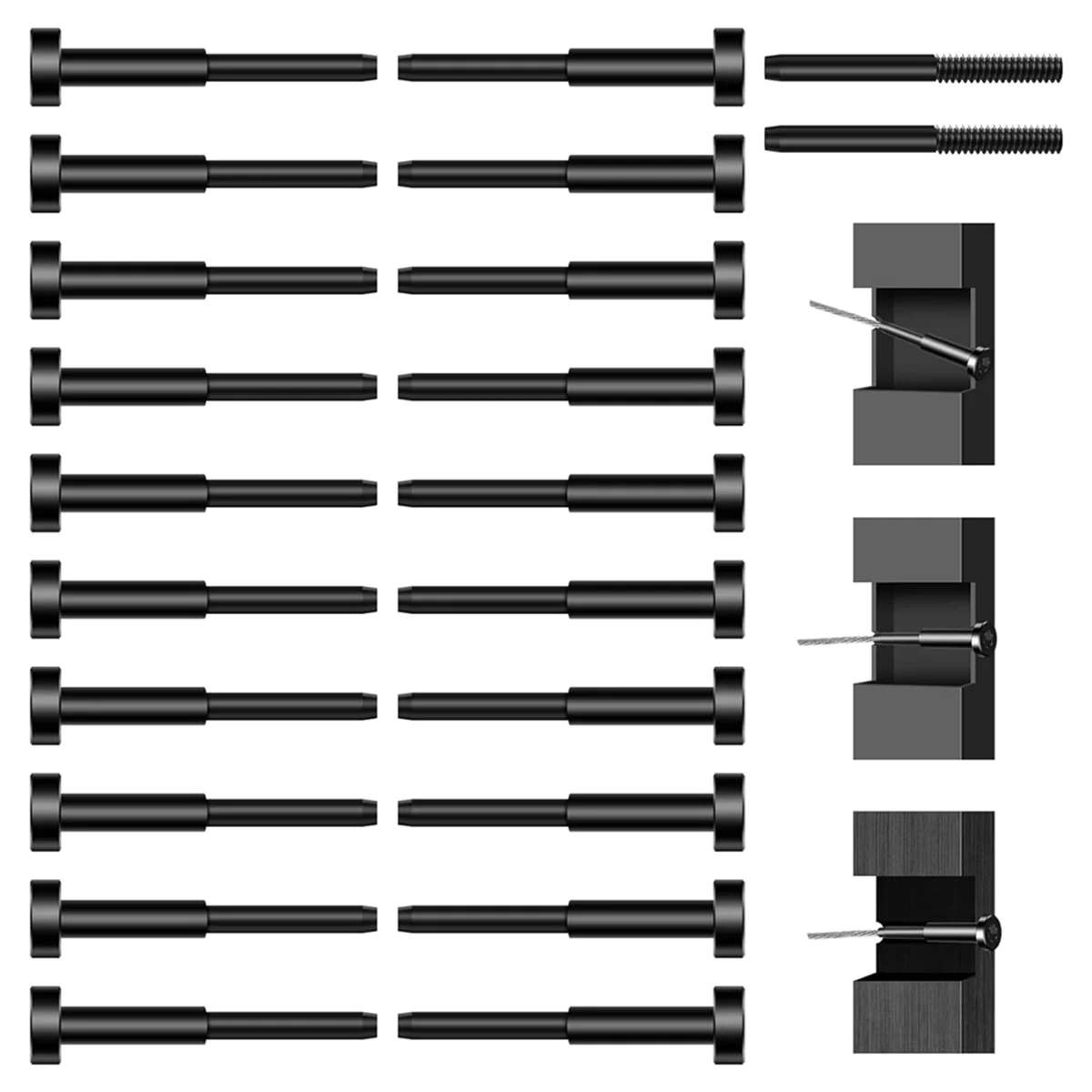 20Pack Black Invisible Cable Railing Kit, Marine Grade T316 Swage Tensioner and Terminal Hidden for Cable Railing