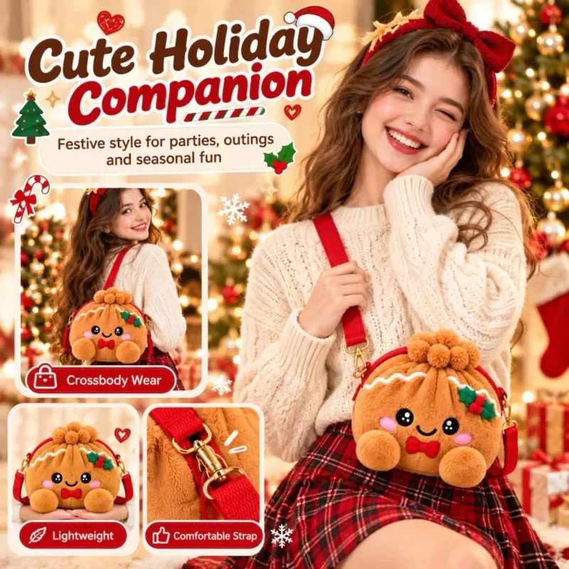 Cute Bun Plush Messenger Bag Pillow Soft Stuffed Animal Throw Cushion Christmas Holiday Decor Gift for Kids Room 127