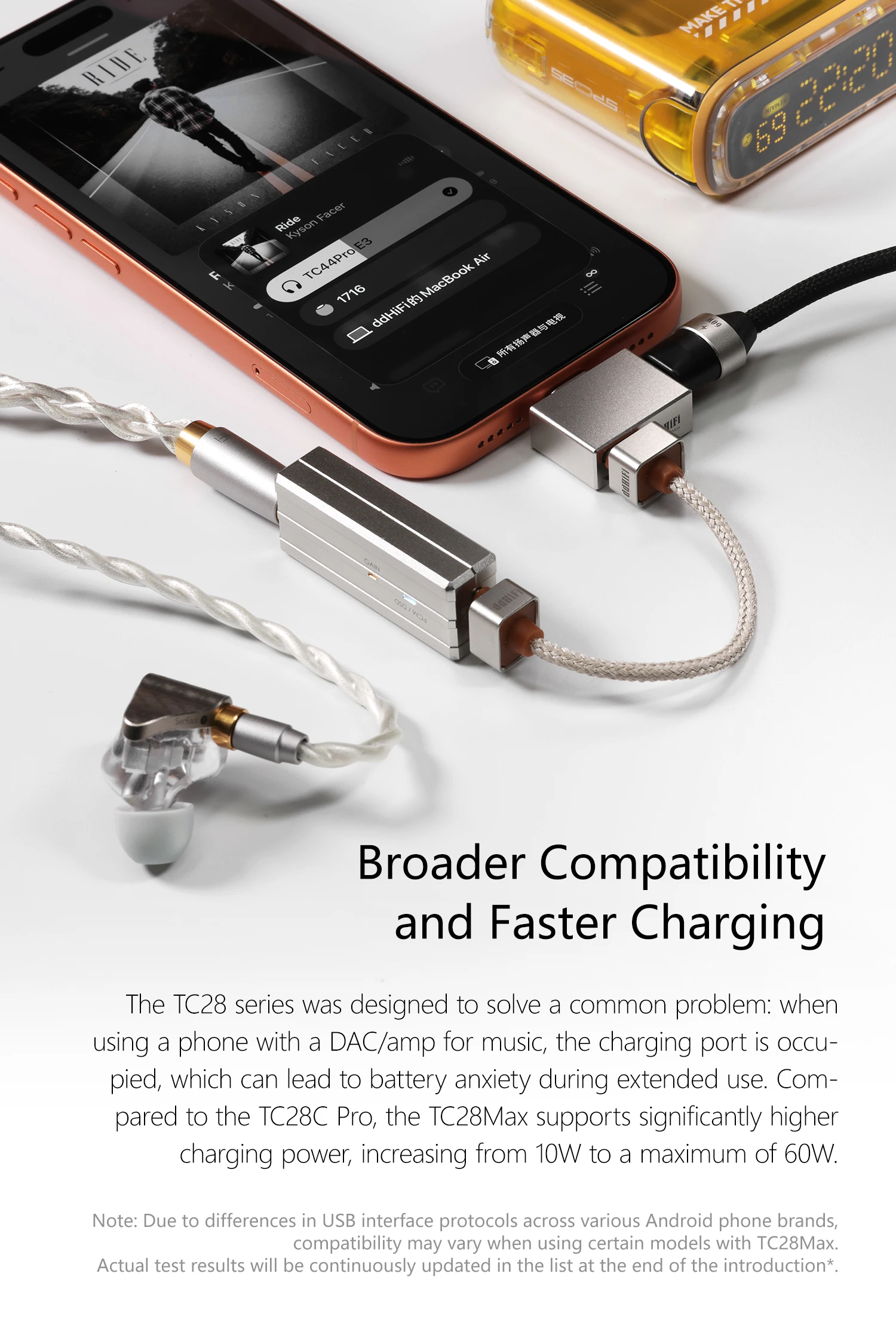 DD ddHiFi TC28Max USB-C OTG-Adapter mit 60 W PD-Aufladung, hochauflösendes DAC/Amp-kompatibles, bidirektionales Netzteil – Detail 2