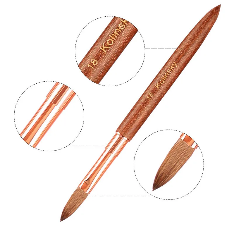1Pc Sandalwood Handle Kolinsky Nail Art Brush Acrylic UV Gel Extension Pen Nail Polish Painting Drawing Brush 3