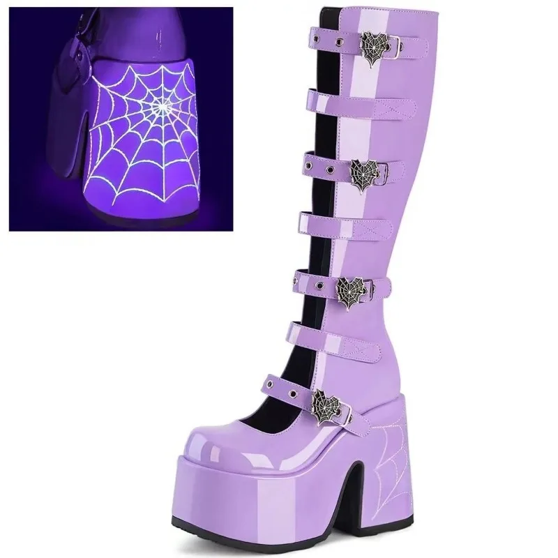 

New Super High Heel High Boots Spring and Autumn Round Toe Shallow Mouth Metal Buckle Platform Non-slip Thick Heel Boots