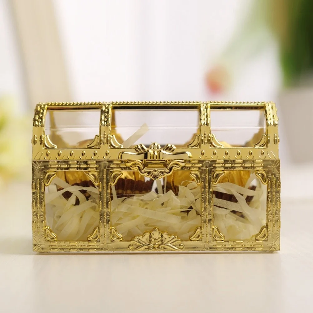 

12pcs Transparent Candy Box Creative Beautiful Treasure Box for Wedding Party Festival (Golden, Large Size)