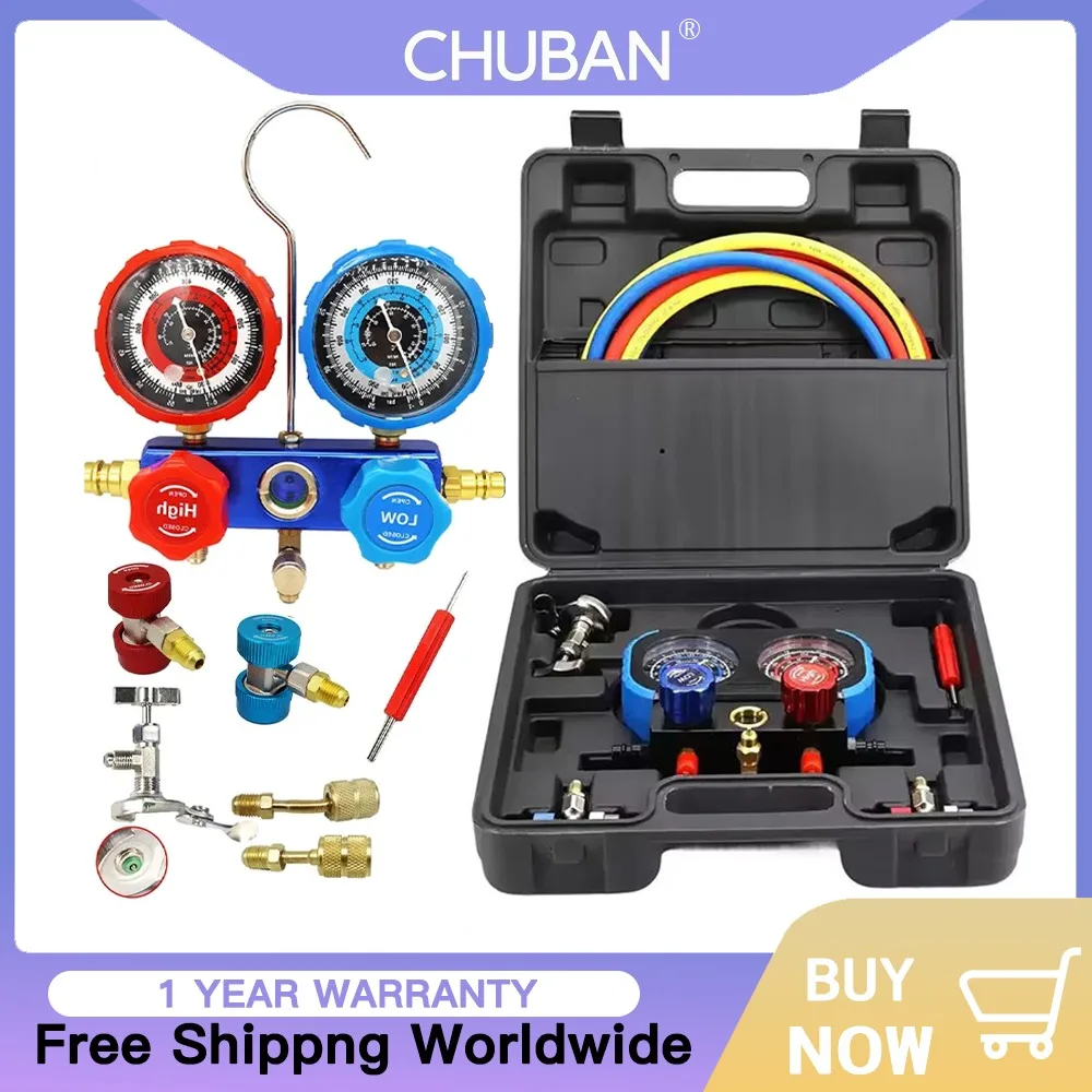 

NEW Car Air Conditioning Pressure Manifold Gauge Hose Kit-R22,R-410A,R-134a,R-404A Refrigerant Gauge Set with Durable StorageBox