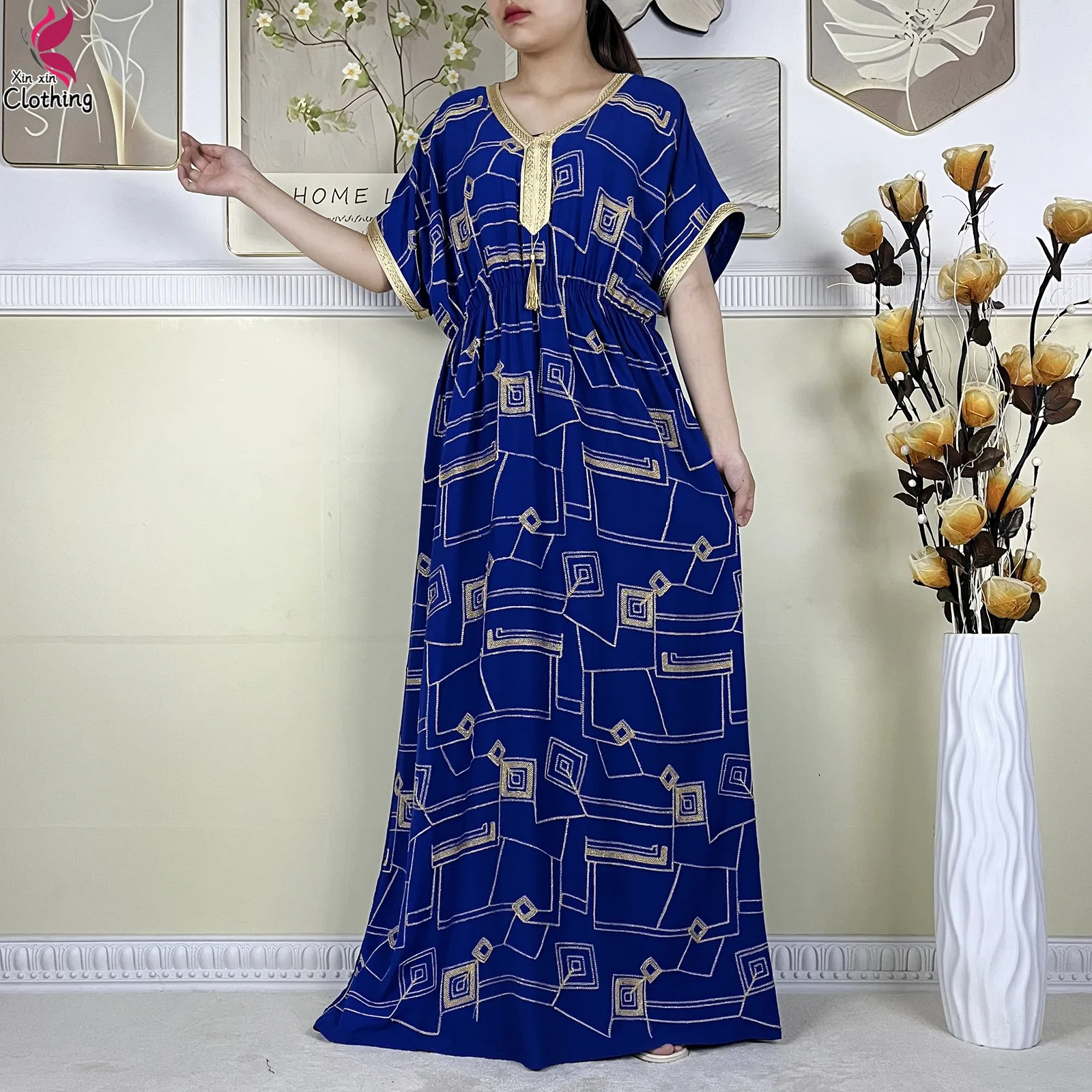 2024Latest Style Dubai Abaya Dress Solid Cotton Dress Embroidery African Dashiki Women Boubou Maxi Islam Clothing Casual Abaya