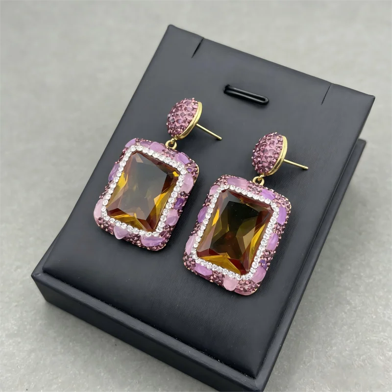 Sultan Stone Amethyst Quartz Jewelry Set Necklace Bracelet Earrings Luxury Gem Gift for Women Mother's Day