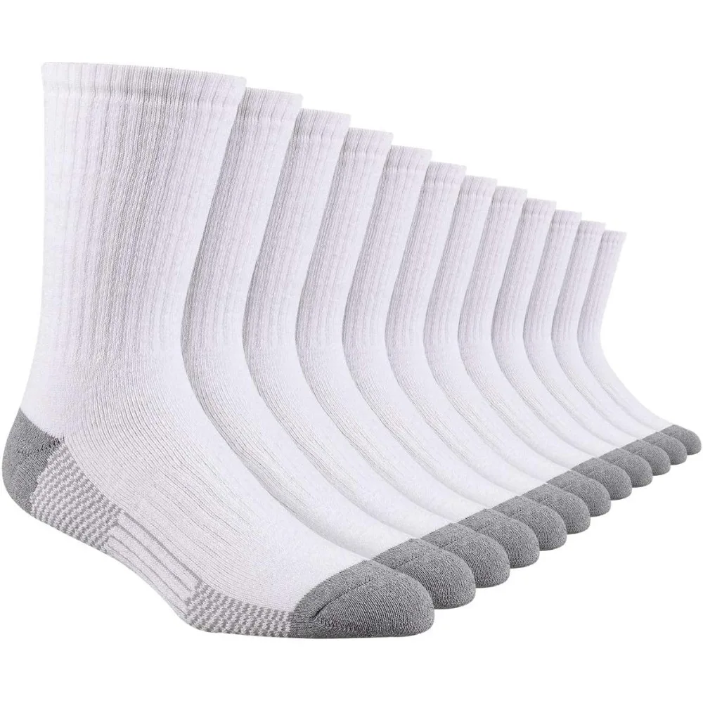 12 Pairs Men's Cotton Performance Athletic Crew Extra Heavy Cushion Socks