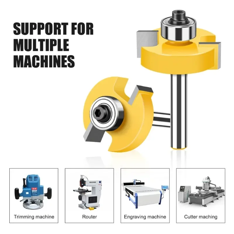 1PC 8mm Shank T-Slot Rabbet Router Bit T-Track Slotting Bit Milling Cutter with 10 Bearings Set Multiple Depths Woodworking Tool