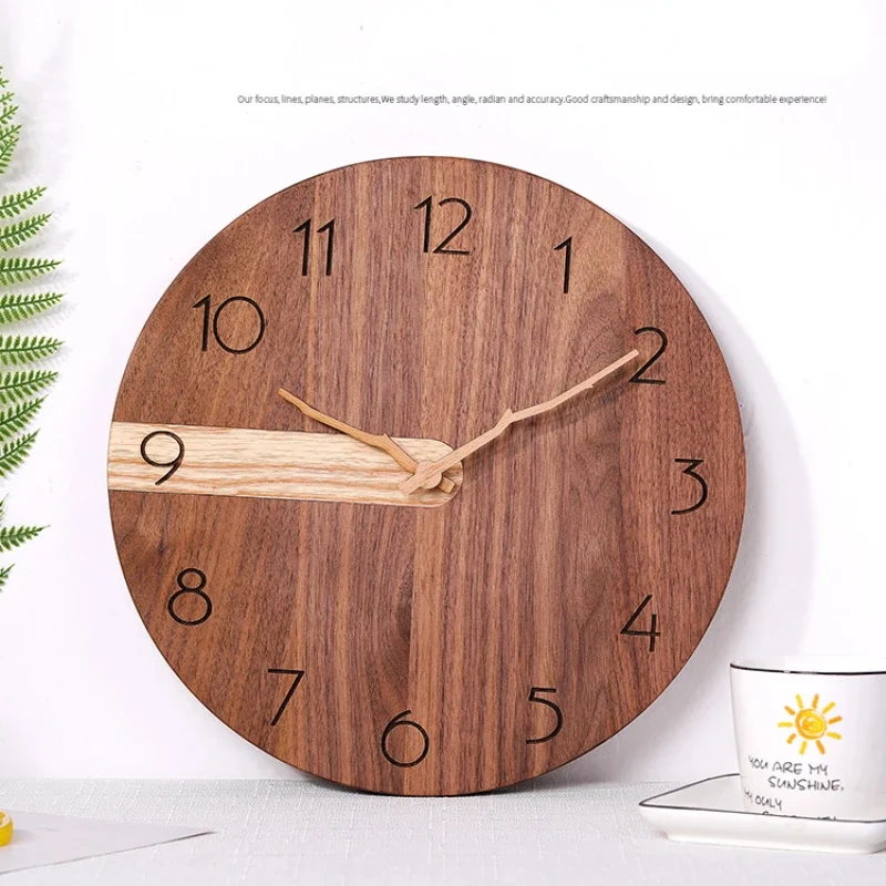 Modern Nordic Wall Clock, Round Wooden Hanging Clock, Living Room Decoration, Modern Design，Contemporary Timepiece